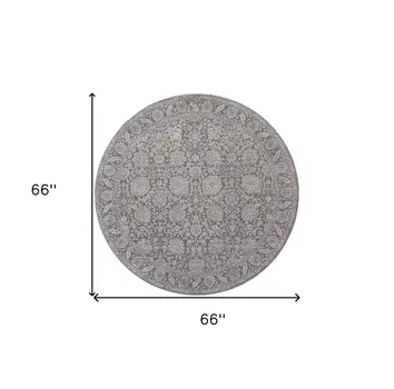 6' Taupe and Ivory Round Floral Power Loom Area Rug