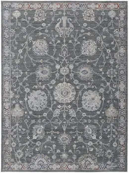 8' X 10' Gray and Ivory Floral Power Loom Area Rug