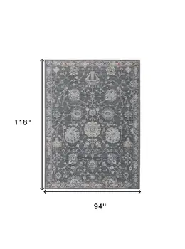 8' X 10' Gray and Ivory Floral Power Loom Area Rug
