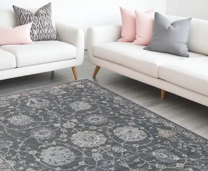8' X 10' Gray and Ivory Floral Power Loom Area Rug