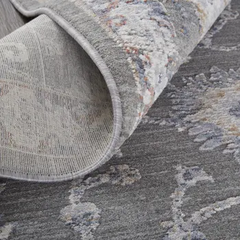 8' X 10' Gray and Ivory Floral Power Loom Area Rug