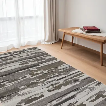 5' X 8' Gray and Ivory Abstract Power Loom Distressed Area Rug