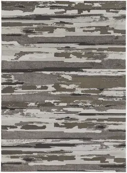 7' X 10' Gray and Ivory Abstract Power Loom Distressed Area Rug