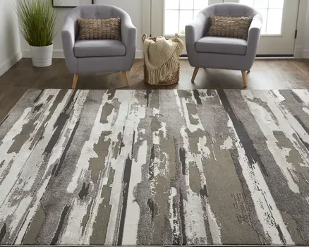 9' X 12' Gray and Ivory Abstract Power Loom Distressed Area Rug