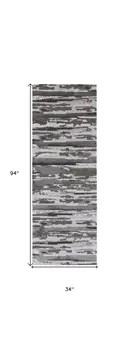 8' Gray And Ivory Abstract Distressed Runner Rug
