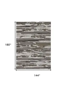 12' X 15' Gray and Ivory Abstract Power Loom Distressed Area Rug