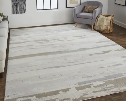 8' X 10' Brown and Ivory Abstract Power Loom Distressed Area Rug