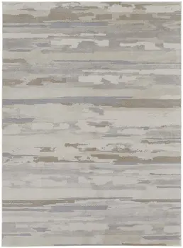7' X 10' Ivory and Gray Abstract Power Loom Distressed Area Rug