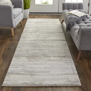 8' Brown And Ivory Abstract Distressed Runner Rug