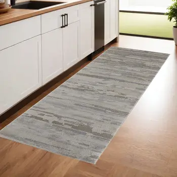 8' Brown And Ivory Abstract Distressed Runner Rug