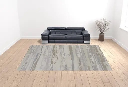 12' X 15' Ivory Tan And Brown Abstract Power Loom Distressed Stain Resistant Area Rug