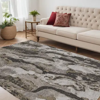 5' X 8' Brown and Ivory Abstract Power Loom Distressed Area Rug