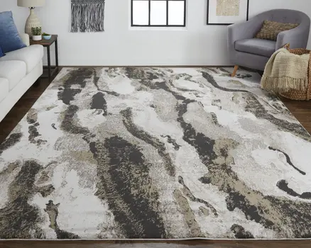 10' X 14' Brown and Ivory Abstract Power Loom Distressed Area Rug