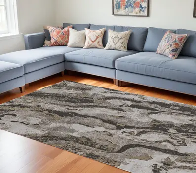 12' X 15' Brown and Ivory Abstract Power Loom Distressed Area Rug