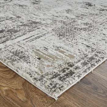 4' X 6' Gray and Ivory Abstract Power Loom Distressed Area Rug