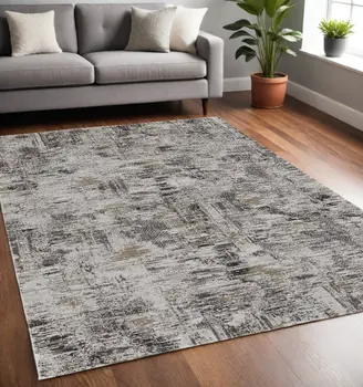 5' X 8' Gray and Ivory Abstract Power Loom Distressed Area Rug