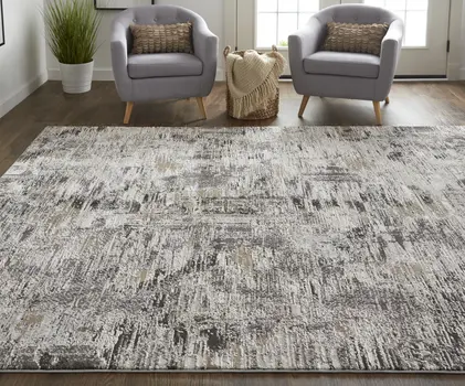 5' X 8' Gray and Ivory Abstract Power Loom Distressed Area Rug