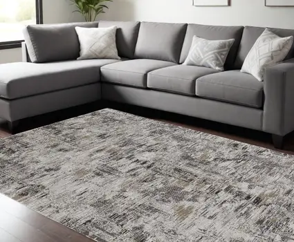 7' X 10' Gray and Ivory Abstract Power Loom Distressed Area Rug
