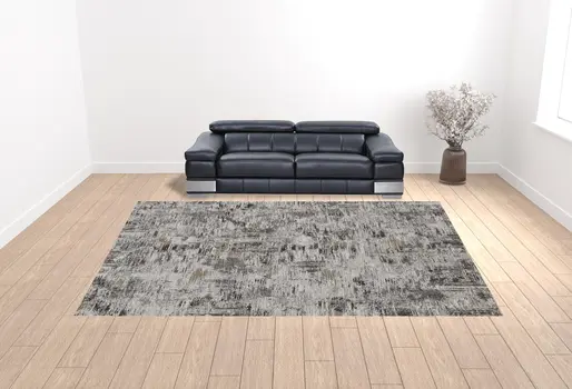 12' X 15' Ivory Gray And Brown Abstract Power Loom Distressed Stain Resistant Area Rug