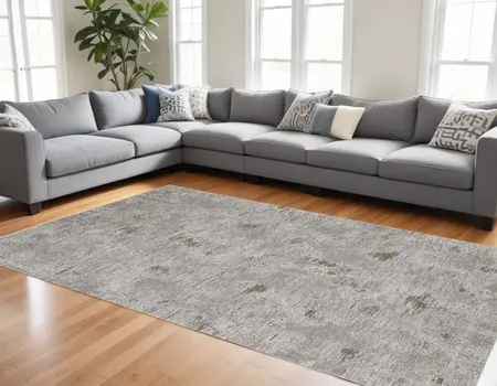 10' X 14' Gray and Ivory Abstract Power Loom Distressed Area Rug