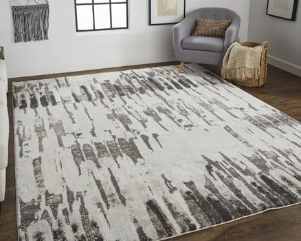 10' X 14' Gray and Ivory Abstract Power Loom Area Rug