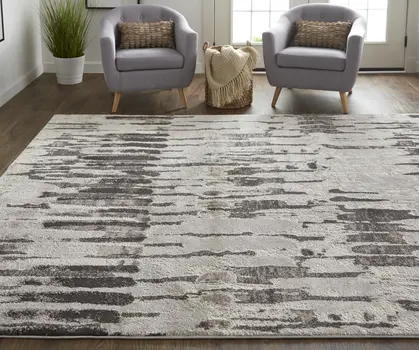 12' X 15' Ivory Brown And Gray Abstract Power Loom Stain Resistant Area Rug