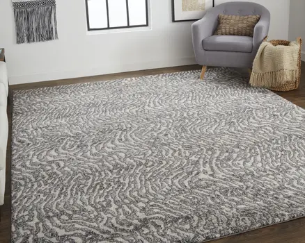10' X 14' Gray and Ivory Abstract Power Loom Area Rug