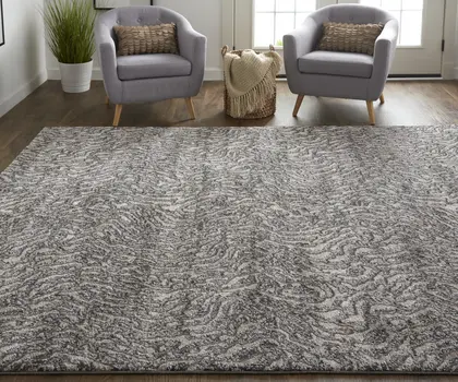 10' X 14' Gray and Ivory Abstract Power Loom Area Rug