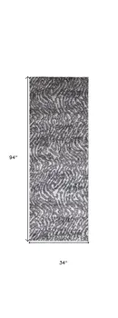 8' Gray And Ivory Abstract Runner Rug