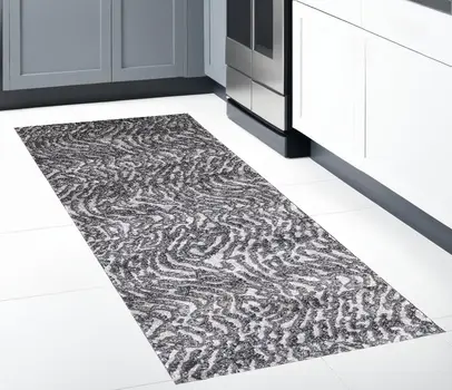 8' Gray And Ivory Abstract Runner Rug