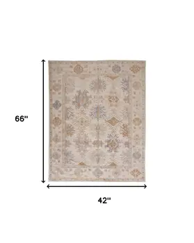 4' X 6' Beige and Brown Floral Hand Knotted Area Rug