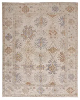 4' X 6' Beige and Brown Floral Hand Knotted Area Rug