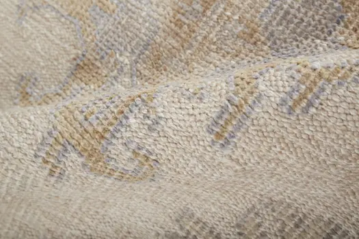 9' X 12' Ivory Tan And Blue Floral Hand Knotted Stain Resistant Area Rug