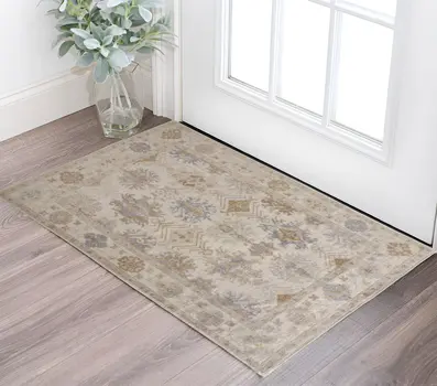 2' X 3' Ivory and Blue Floral Hand Knotted Area Rug