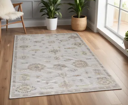 4' X 6' Orange and Ivory Floral Hand Knotted Area Rug