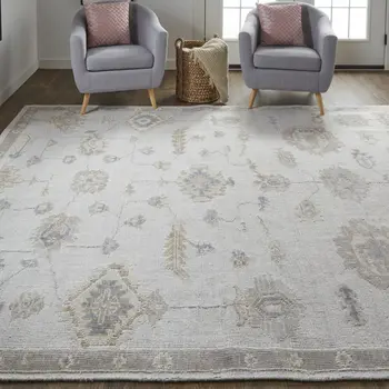 4' X 6' Orange and Ivory Floral Hand Knotted Area Rug