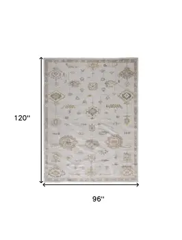 8' X 10' Ivory And Orange Floral Hand Knotted Stain Resistant Area Rug