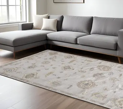 9' X 12' Ivory And Orange Floral Hand Knotted Stain Resistant Area Rug