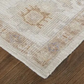 9' X 12' Ivory And Orange Floral Hand Knotted Stain Resistant Area Rug