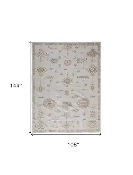 9' X 12' Ivory And Orange Floral Hand Knotted Stain Resistant Area Rug