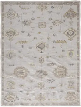 10' X 14' Ivory And Orange Floral Hand Knotted Stain Resistant Area Rug