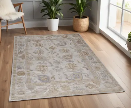 4' X 6' Ivory Floral Hand Knotted Area Rug