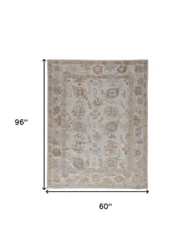 5' X 8' Ivory Floral Hand Knotted Area Rug