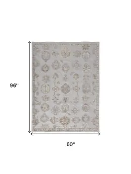 5' X 8' Gray and Ivory Floral Hand Knotted Area Rug
