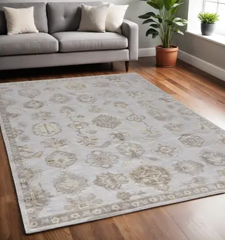 5' X 8' Gray and Ivory Floral Hand Knotted Area Rug
