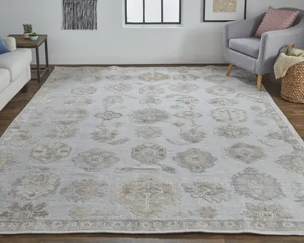 5' X 8' Gray and Ivory Floral Hand Knotted Area Rug