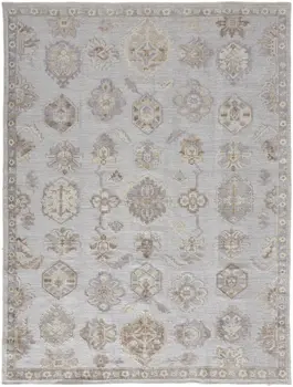 8' X 10' Ivory Silver And Tan Floral Hand Knotted Stain Resistant Area Rug