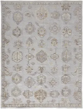 9' X 12' Ivory Silver And Tan Floral Hand Knotted Stain Resistant Area Rug