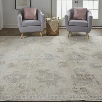 5' X 8' Tan And Brown Floral Hand Knotted Stain Resistant Area Rug