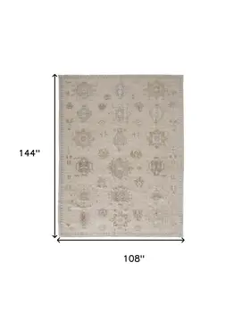 9' X 12' Tan And Brown Floral Hand Knotted Stain Resistant Area Rug